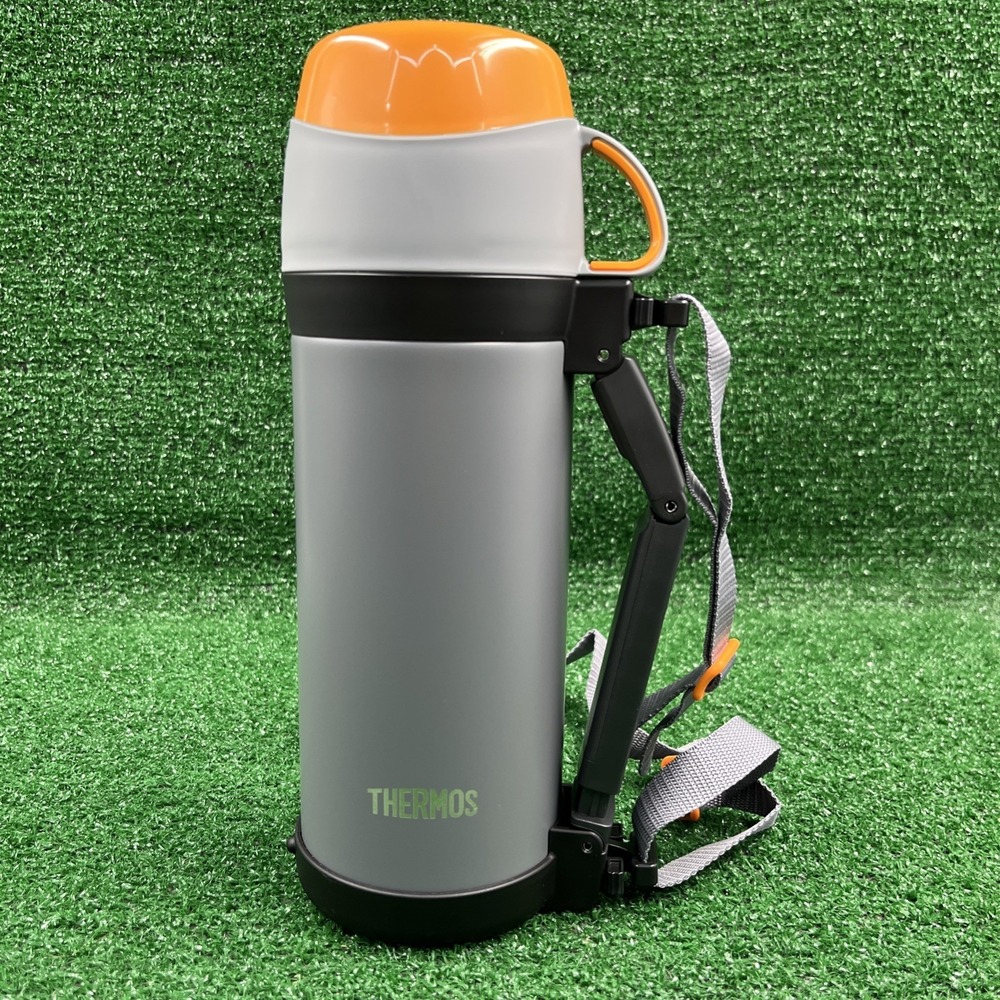 Thermos 1.0L Stainless Steel Bottle With Cup Lid & Carrying Strap New